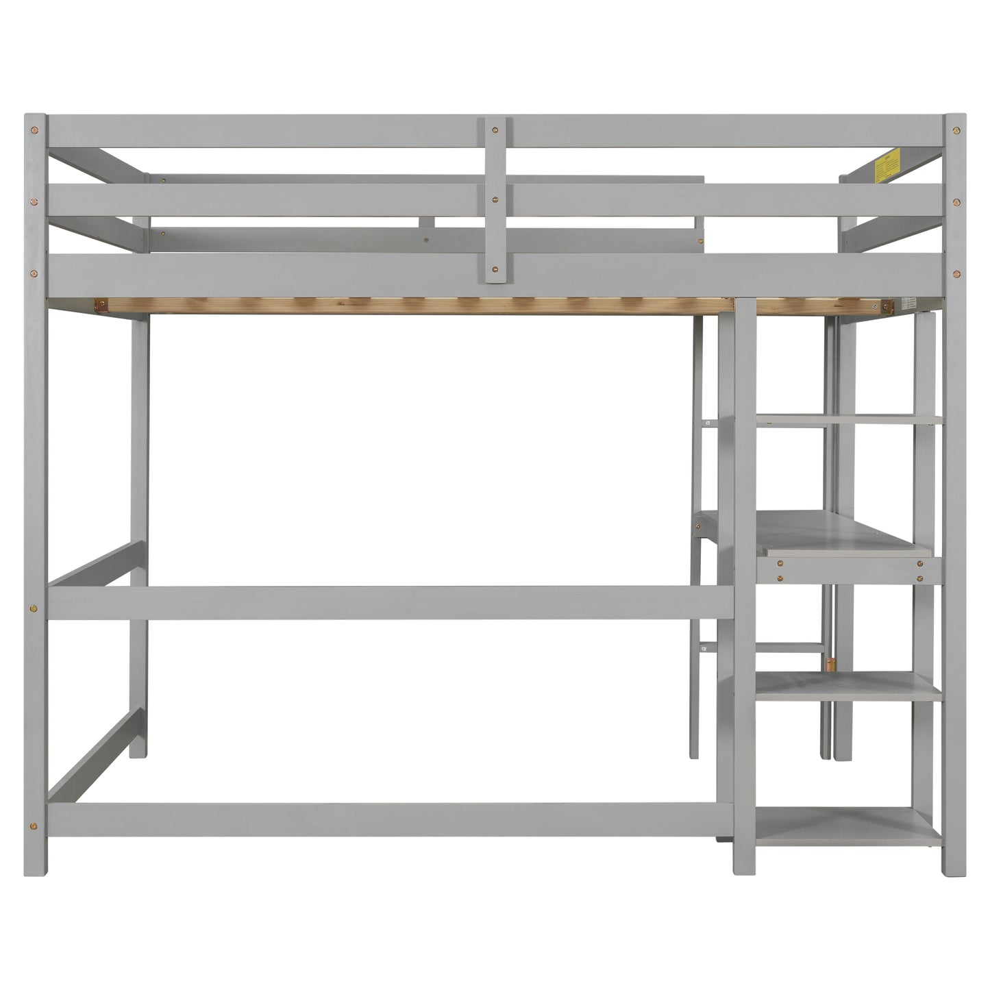 Full Loft Bed with Desk ,Shelves and Ladder, Grey