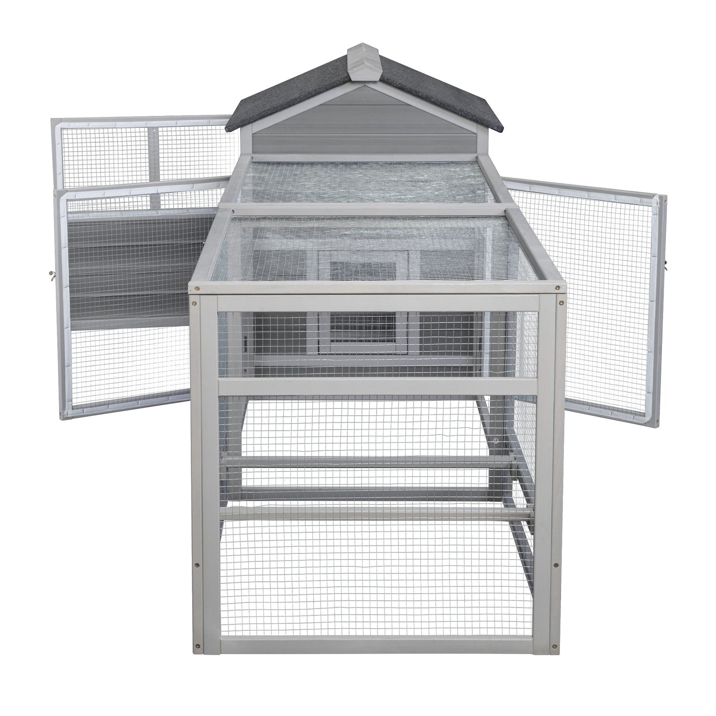 Wooden Chicken Coop Hen House with Doors for Ventilation, Runs and Nesting Box, Gray