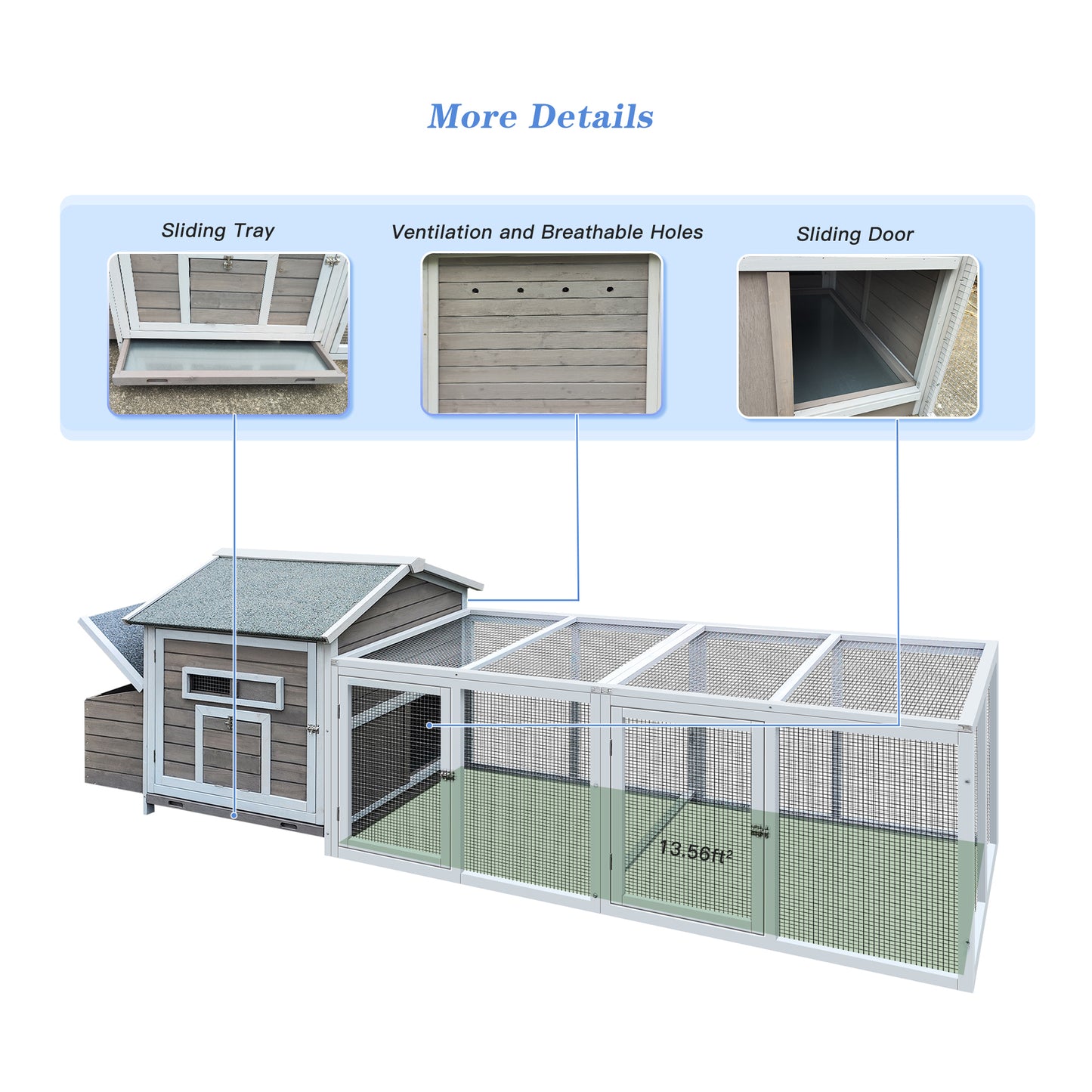 118＂Wooden Chicken Coop Outdoor Hen House Poultry Cage with Free-range Doors, Nesting Box,Leakproof Pull-on Tray