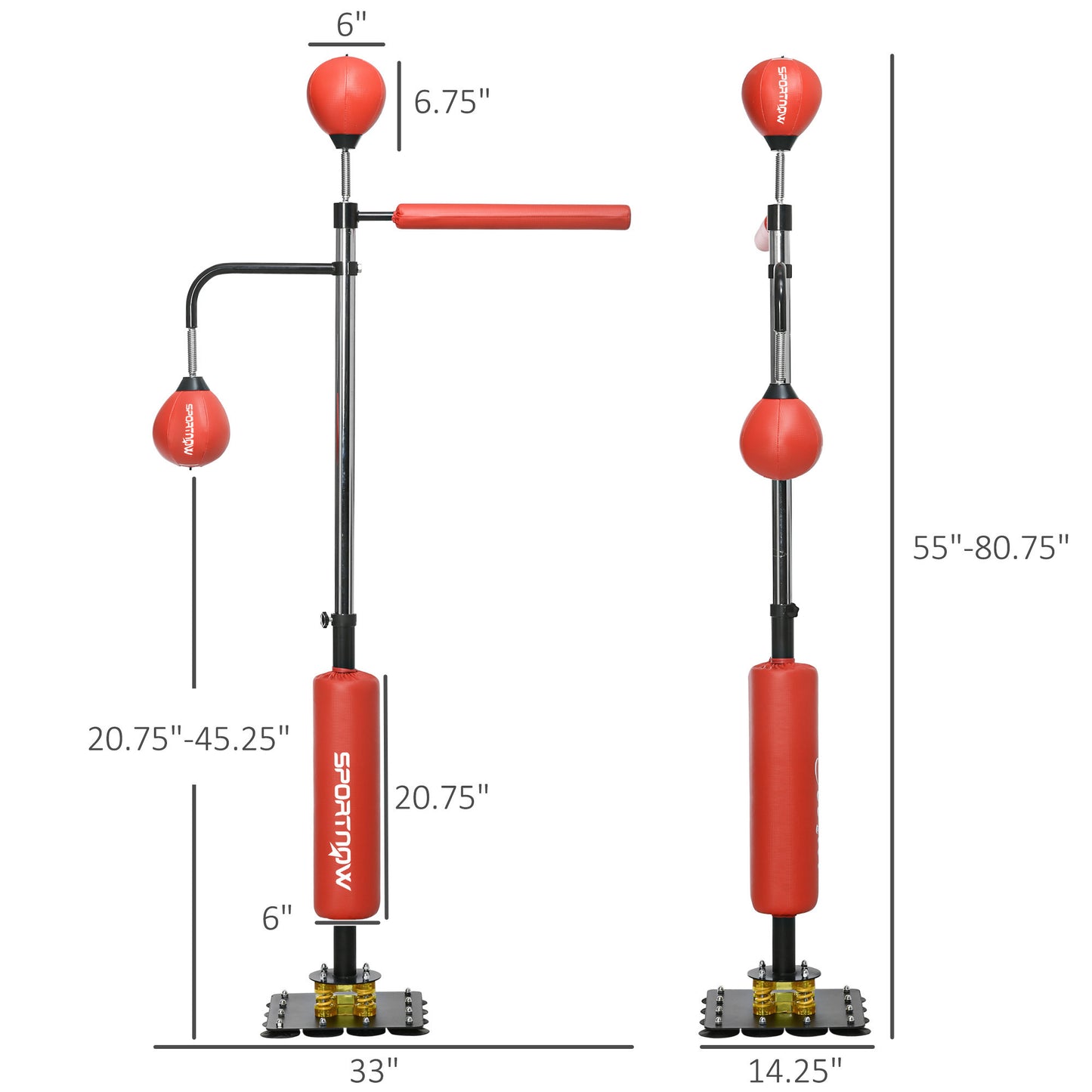 Soozier 4'7"-6'8" Boxing Bag Stand with Speed Bag and Reaction Bar Challenge, Reflex Bag Boxing Training Equipment with Suction Cups and Shock-absorbing System, Red