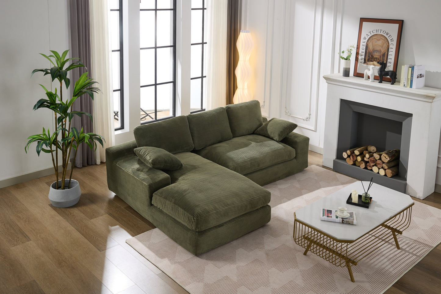 [SantaChoice] 99*69" Modular Sectional Living Room Sofa Set, Modern Minimalist Style Couch, Upholstered Sleeper Sofa for Living Room, Bedroom, 2 PC Free Combination, Installation-free Sofa, L-Shape, Army Green