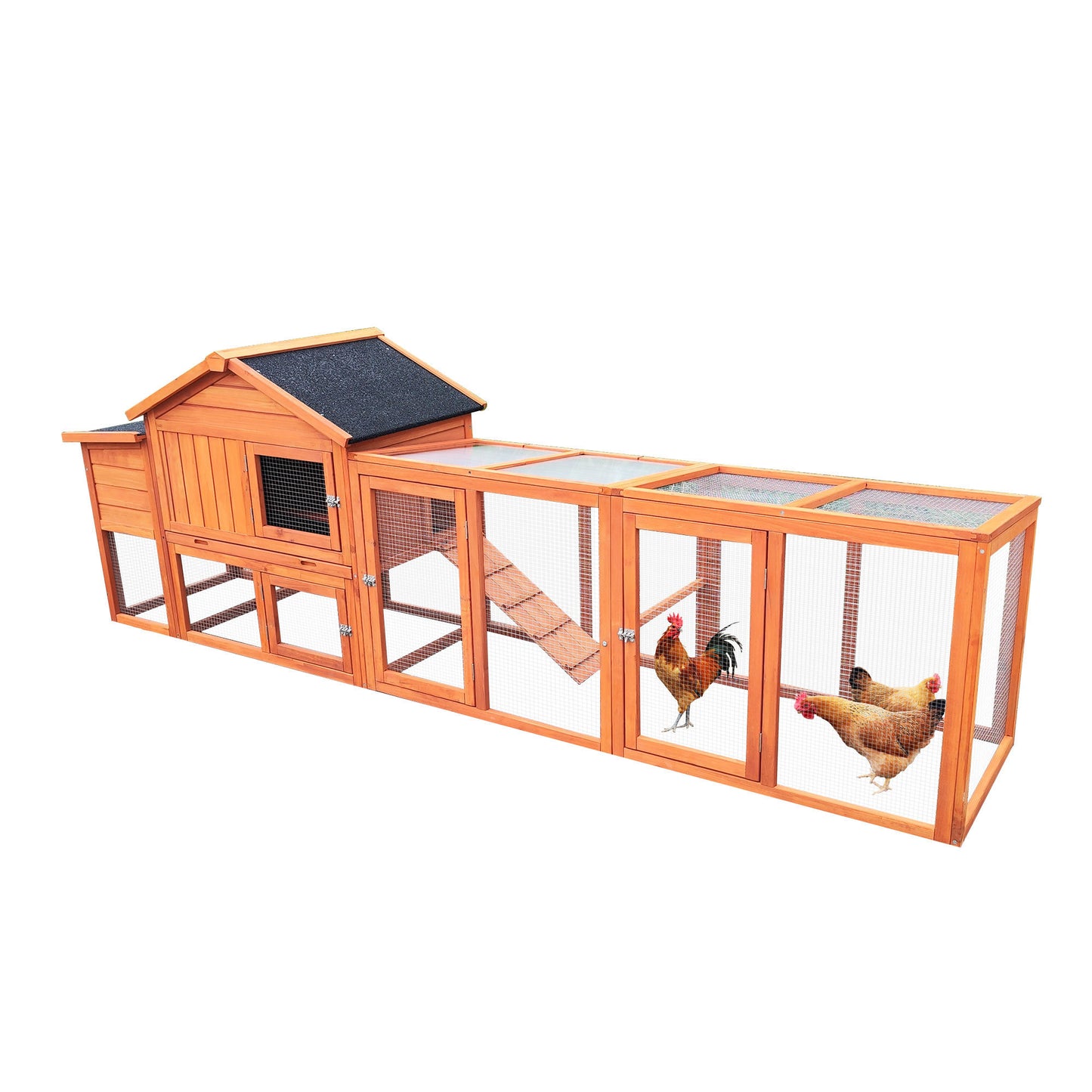 111.5" Wooden Chicken Coop, Large Outdoor Hen House with Nesting Box Poultry Cage, Rabbit Hutch Bunny Cage , Waterproof UV Panel for Outdoor Backyard