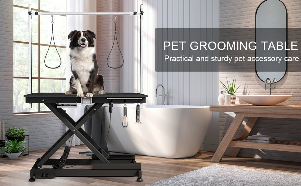 electric pet grooming table, 110V/220V professional groomer recommend super Deluxe electric pet grooming table, 110V/220V professional groomer recommend height adjust from 8 up to 36inch BLACK COLOR