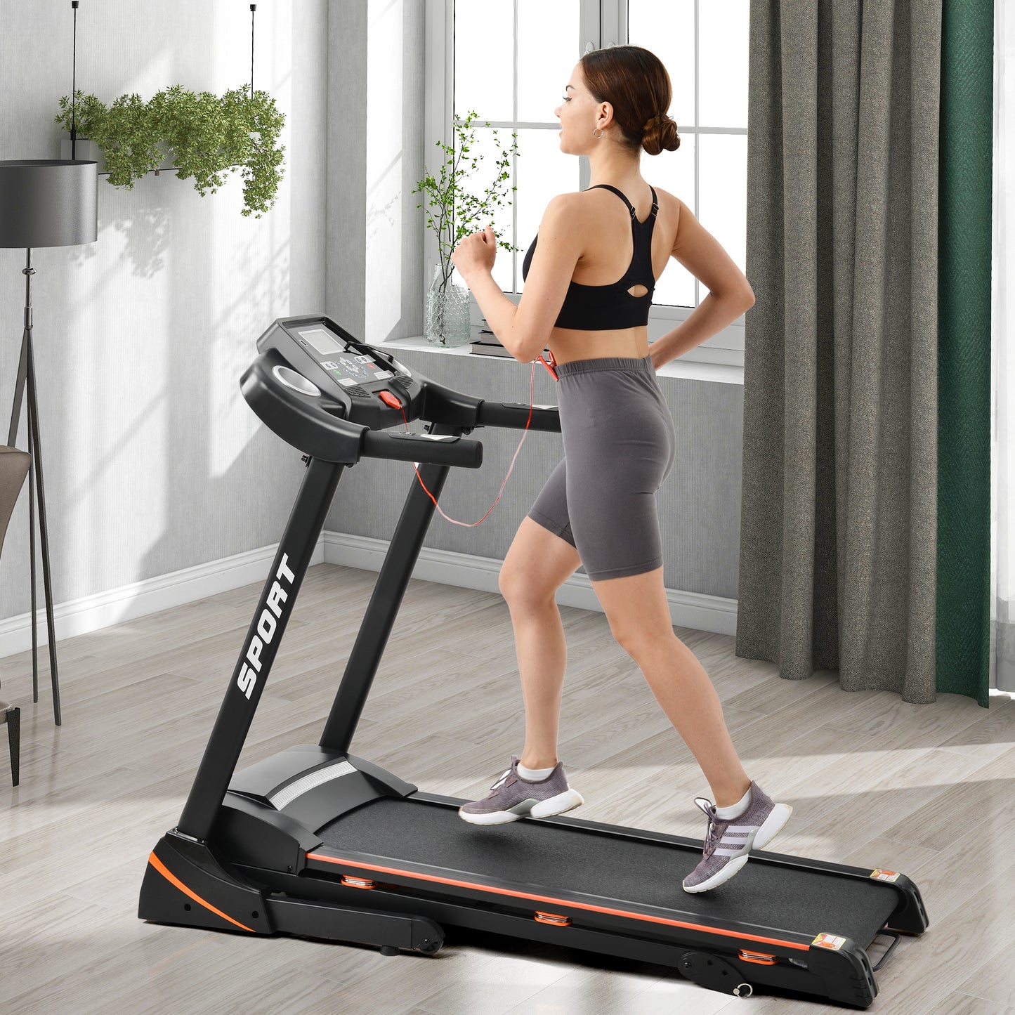 Folding Electric 3.5HP Treadmill With Incline Medium Running Machine Motorised LCD Gym 330lbs Folding Treadmill Electric Motorized Power 14.8KM/H Running Fitness Machine Gym(W54031811 Upgrade )