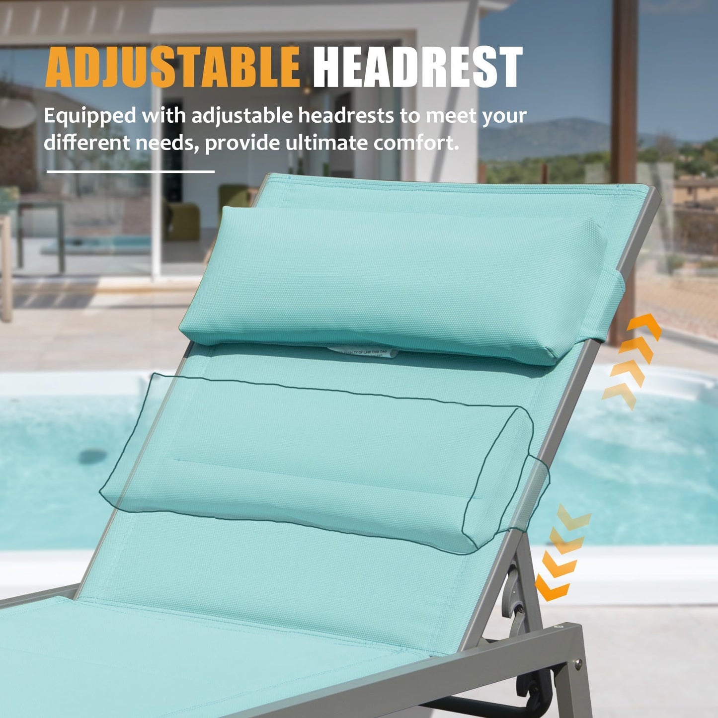 [SantaChoice] Outdoor Patio Chaise Lounge Set of 3, Aluminum Pool Lounge Chairs with and Wheels, Textilene Padded Adjustable Recliner All Weather for Poolside, Beach, Yard, Balcony (Lake Blue)