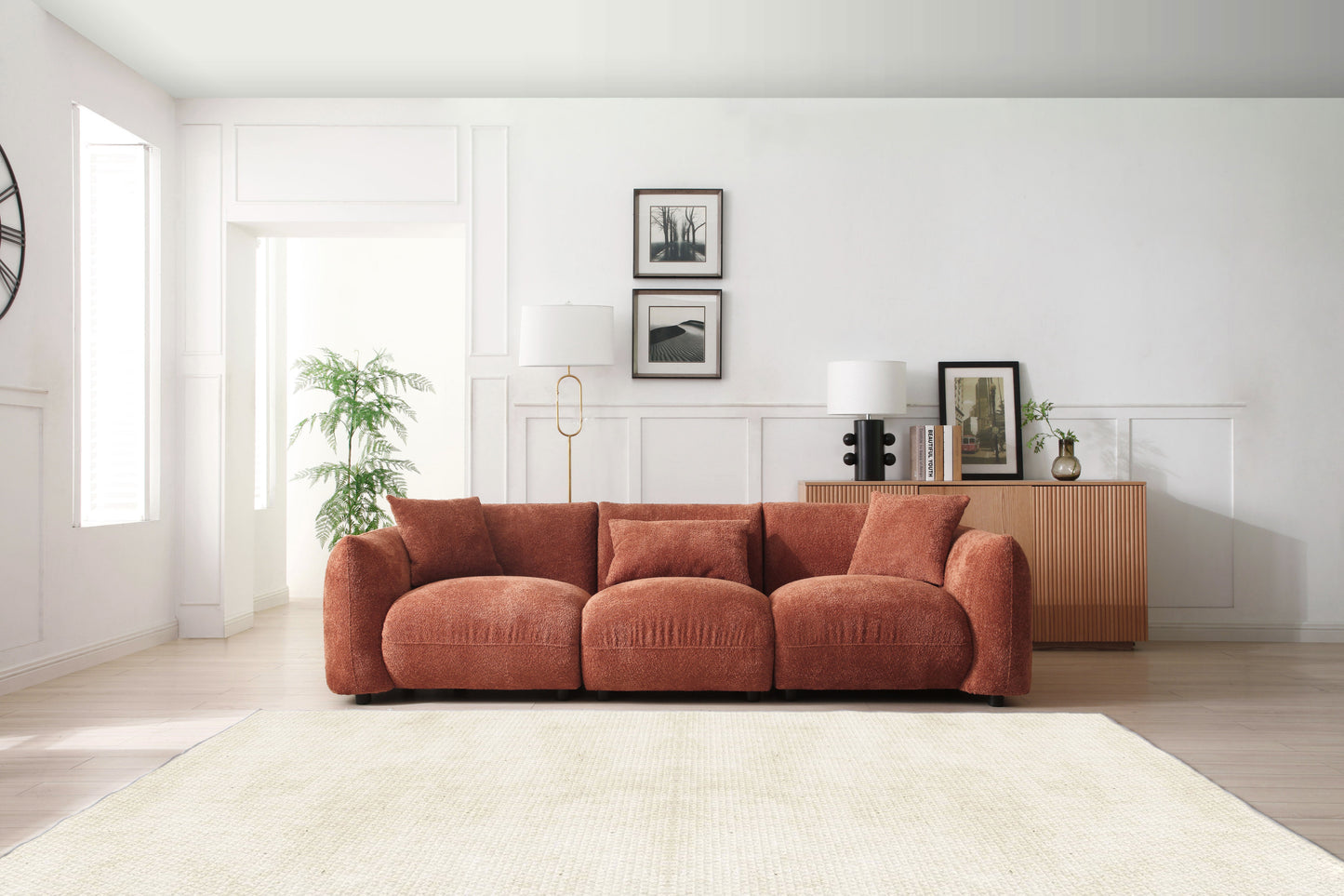 [SantaChoice] Mid Century Modern Couch 3-Seater Sofa for Livingroom, Orange