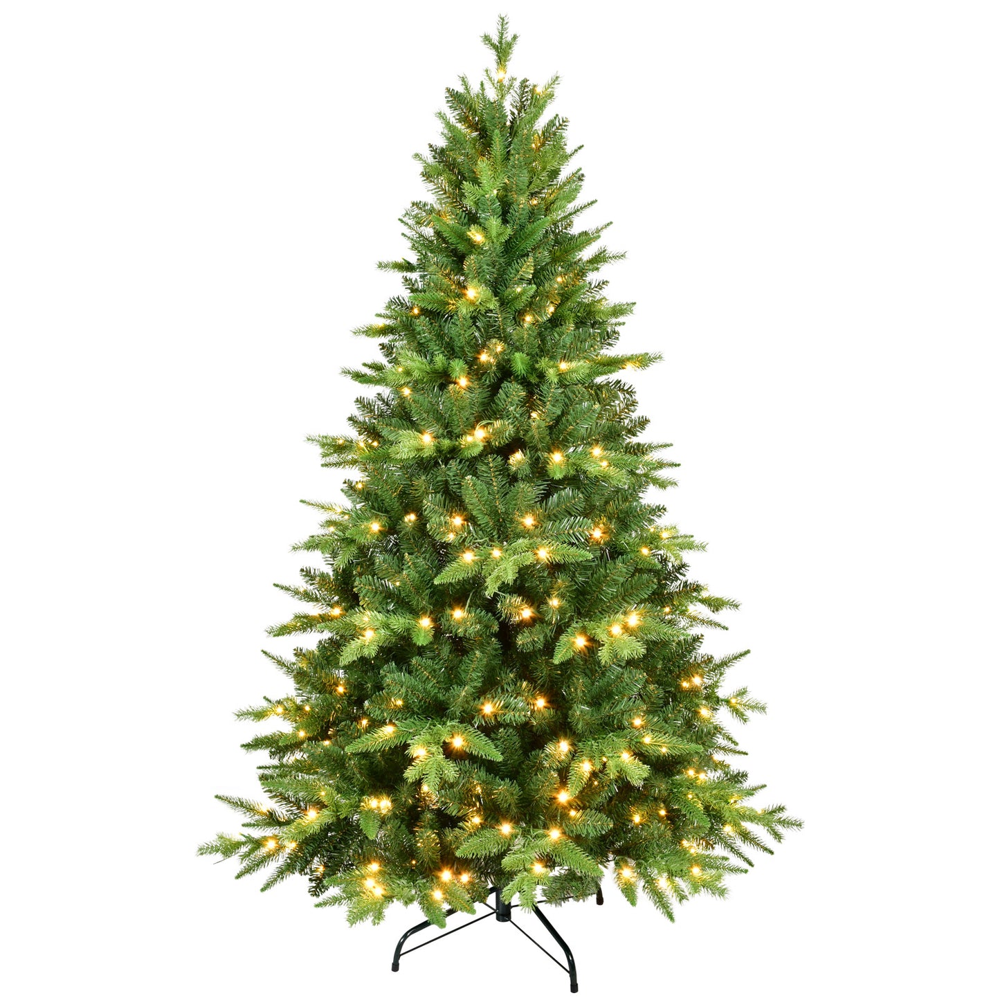 6FT PE And PVC Christmas Tree with Lights, Unique Christmas Tree Prelit with 1228 Branch Tips, 350 Warm White LEDs and Metal Stand, Aritificial Christmas Tree