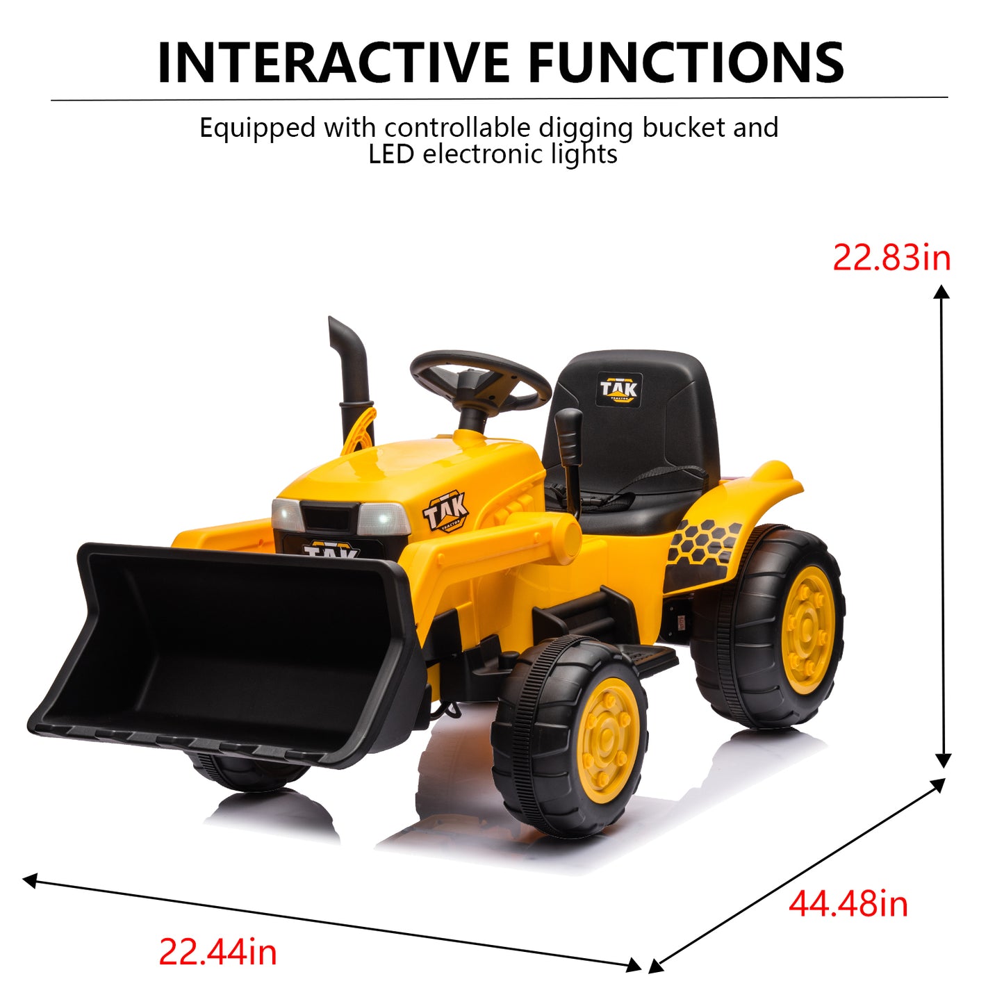 12V Kids Ride on Tractor Electric Excavator Battery Powered Motorized Car for Kids Ages 3-6, with Front Loader, Digging Handle, Remote Control, & Bright Headlight, Yellow