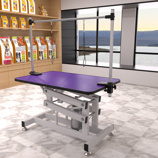 42.5INCH HYDRAULIC PET GROOMING TABLE WITH "H" ARM PURPLE