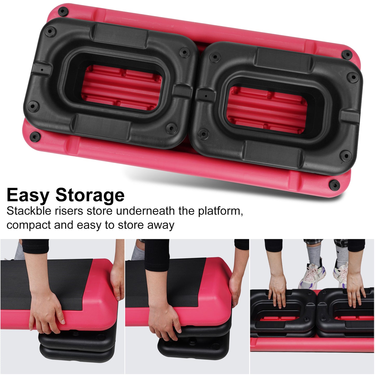 The Red Aerobic Step Platform with 4 Risers Adjustable, Health Club Size Steppers for Exercise with risers for adjustable Home Workout, stair stepper for exercise and home gym