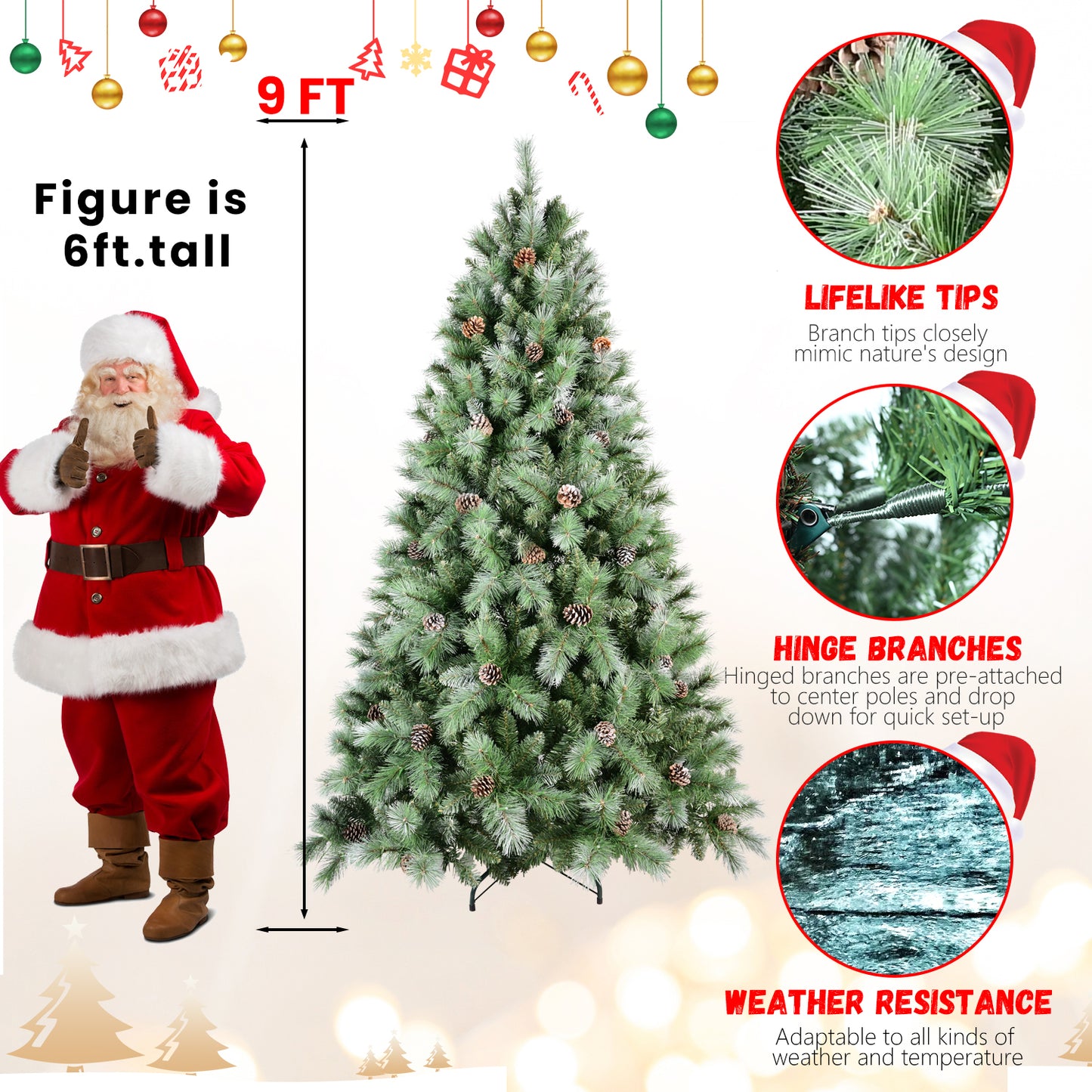 7ft Scotch Pine Christmas Tree, Premium Frosted Pre-Decorated Artificial Holiday Decor w/ 1,348 Branch Tips, Xmas Trees for Holiday Party Decoration