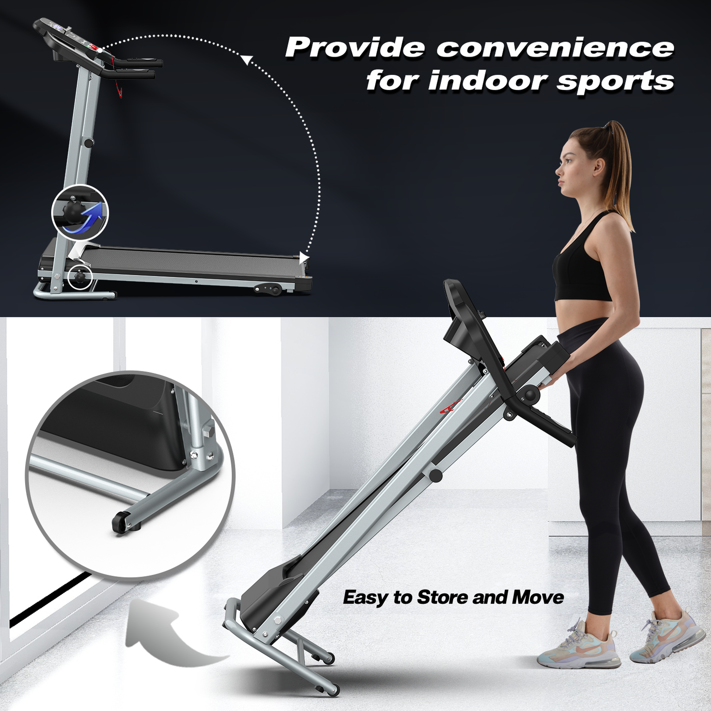 Foldable Treadmill 2.5HP Electric Folding Treadmill Running Walking Machine for Home Gym, Max 265 LBS Weight Capacity