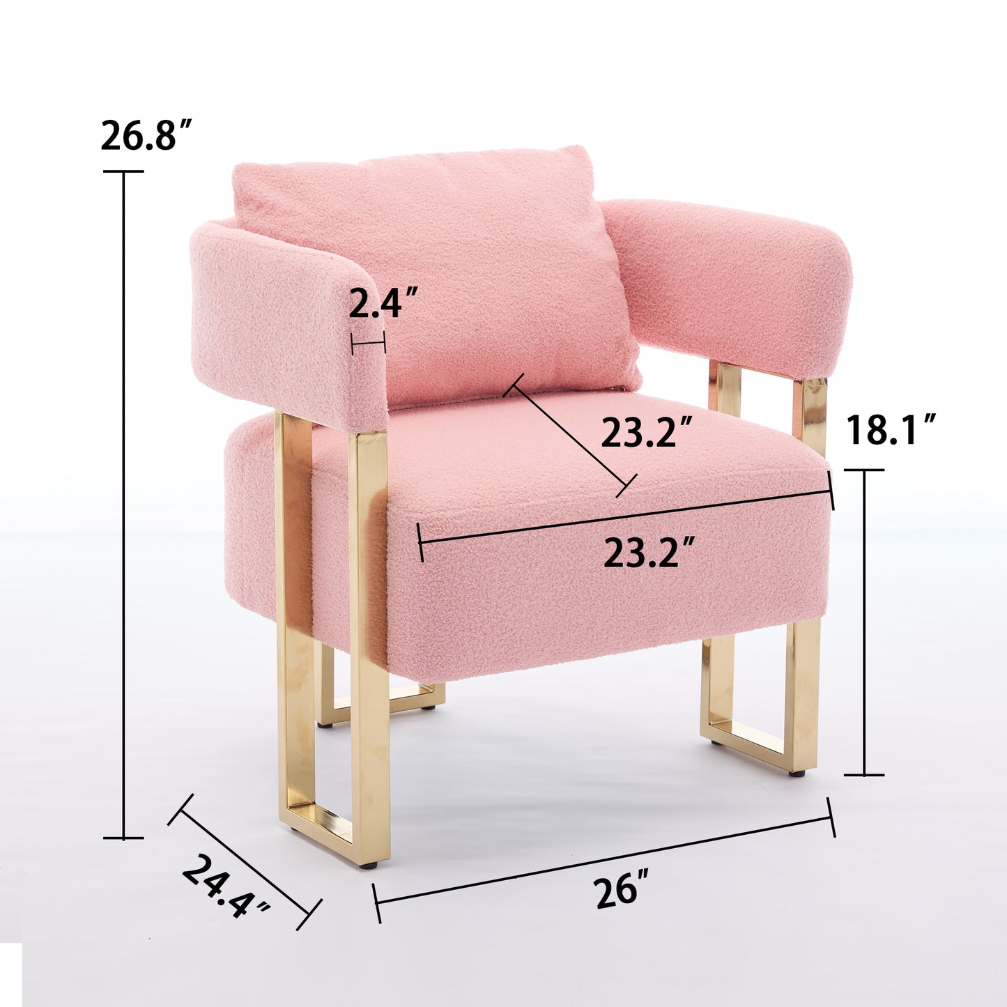 [SantaChoice] TS Modern decorative chair, living room side chair with gold metal legs, no wheels, suitable for dressing area, reception room, office,Teddy fleece upholstered metal foot sofa 1PC Pink