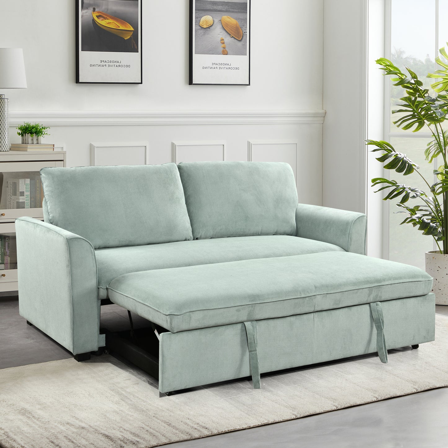 [SantaChoice] 78 Inch 3 in 1 Convertible Sleeper Sofa Bed, Modern Fabric Loveseat Futon Sofa Couch w/Pullout Bed, Small Love Seat Lounge Sofa w/Reclining Backrest, Furniture for Living Room, Light Green