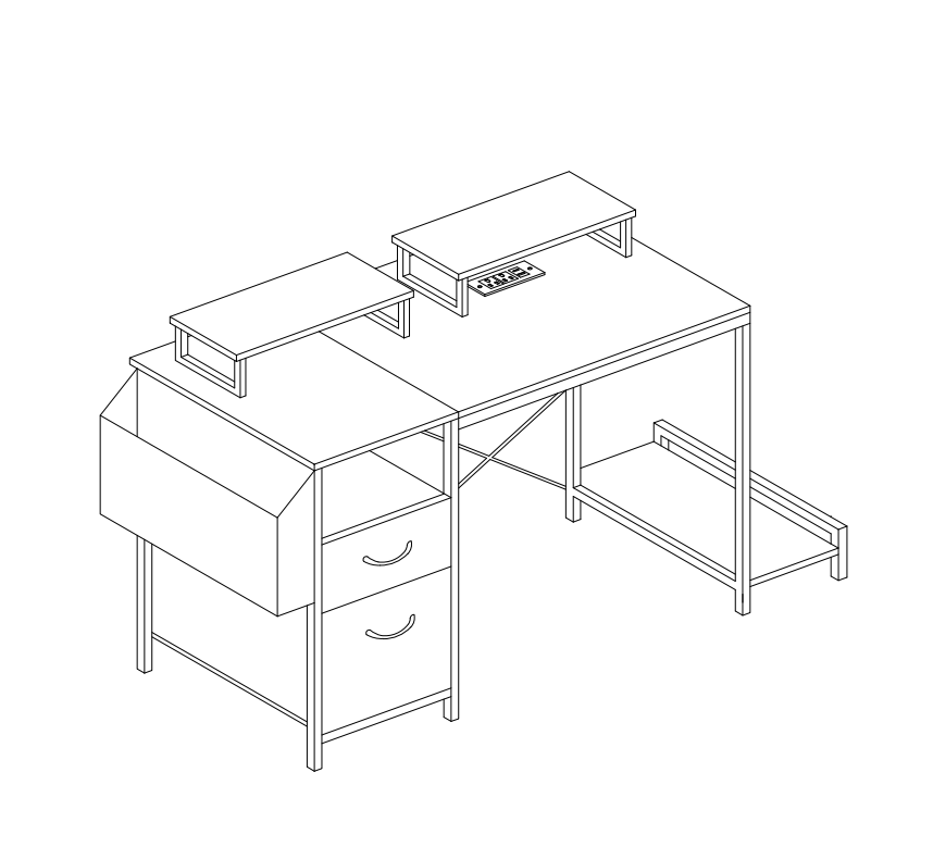 47" Computer Desk with power outlet,Monitor Stands,Shelves, Office Desk/Writing Table/Gaming desk With drawers,Large Side Pocket and Hooks,Easy to Assemble,Frame stability Reversible,Black