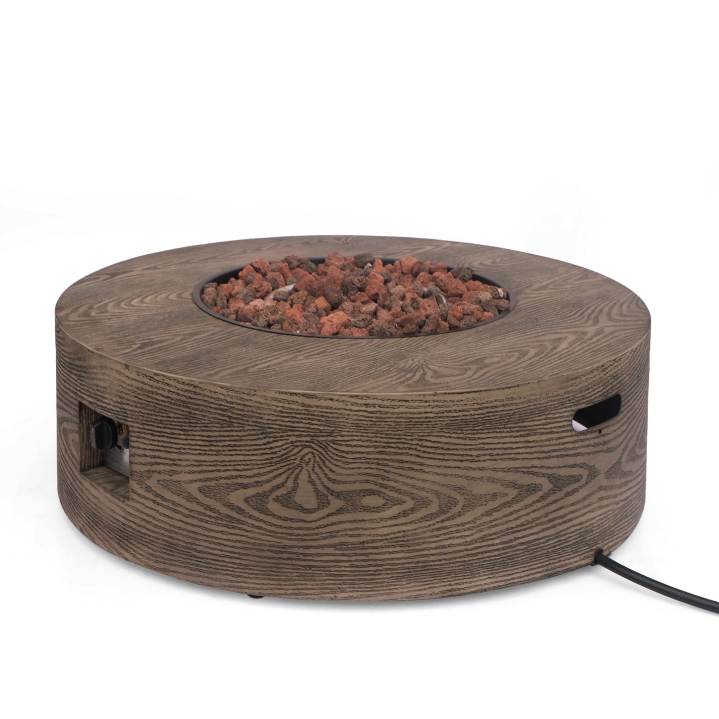 AIDAN ROUND IRON FIRE PIT - 50,000 BTU TANK OUTSIDE