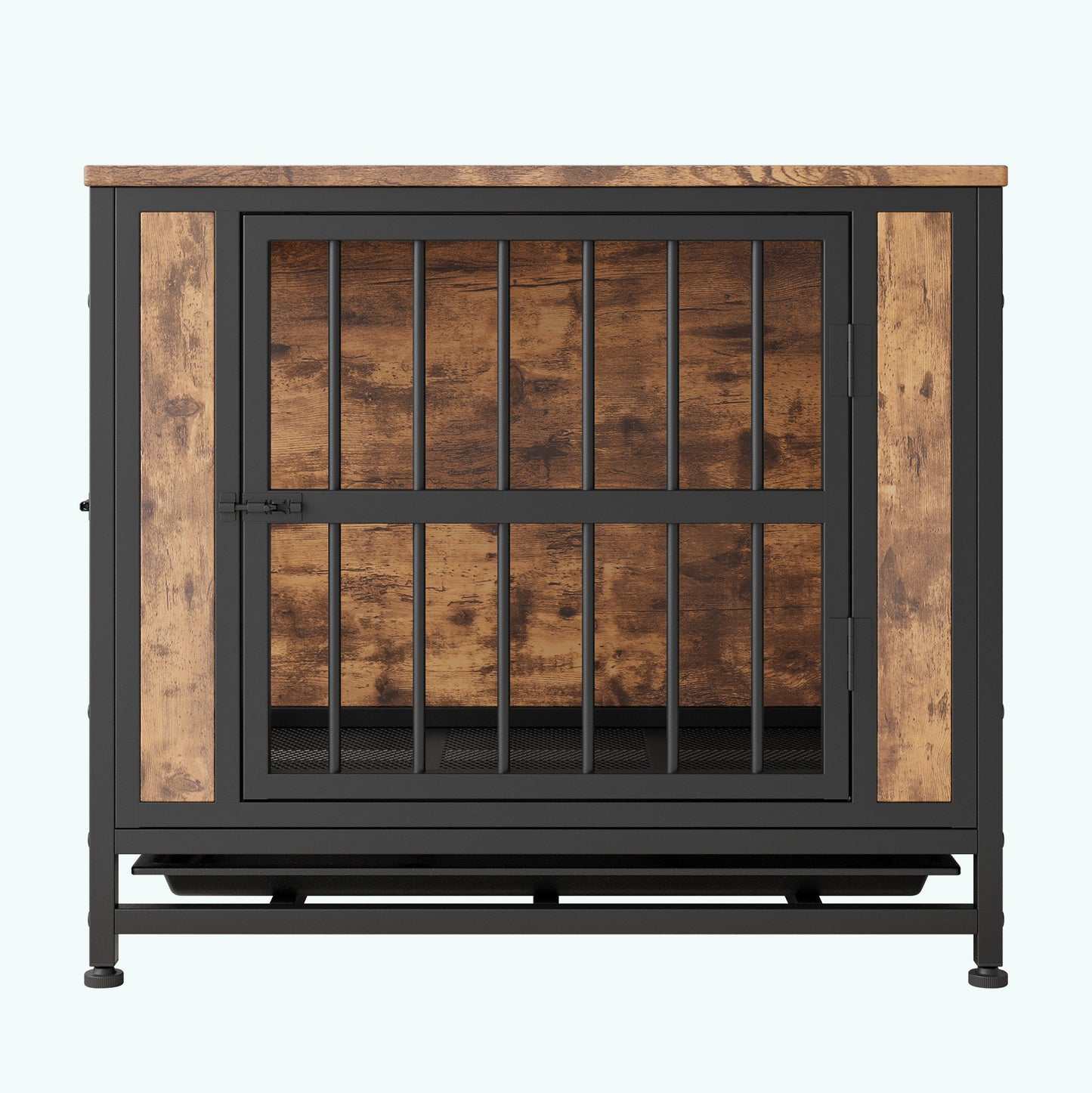 Dog Crate Furniture,  Wooden Dog Crate Table, 27.48" Dog Kennel with 2 Sliding Doors and Thick Iron Door Frame, Decorative Pet Crate House for Small Dog Indoor Use(Rustic Brown)