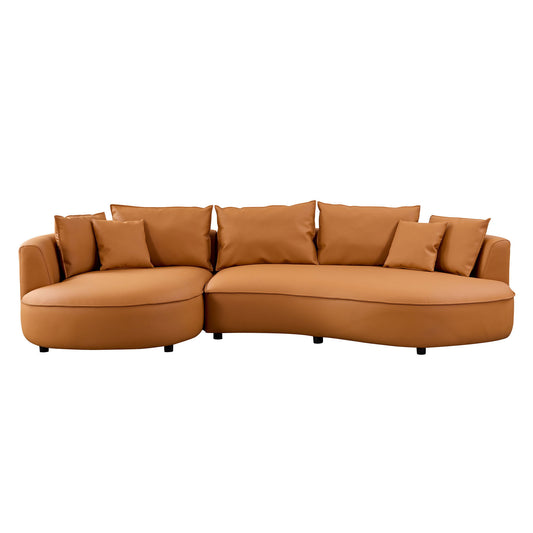 [SantaChoice] Modern Sectional curved Sofa Couch for Living Room,Upholstered 5-Seat Sofa Couch Eco-leather Couch Set for Apartment Office,Orange