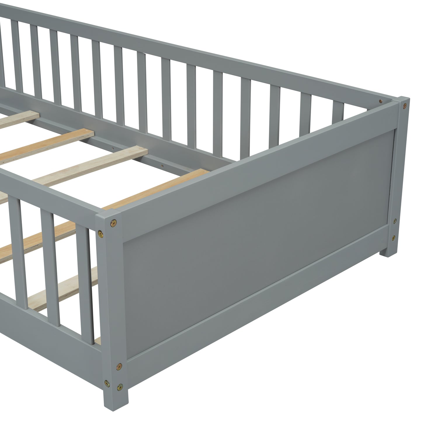 Twin size Floor Platform Bed with Built-in Book Storage Rack,Grey