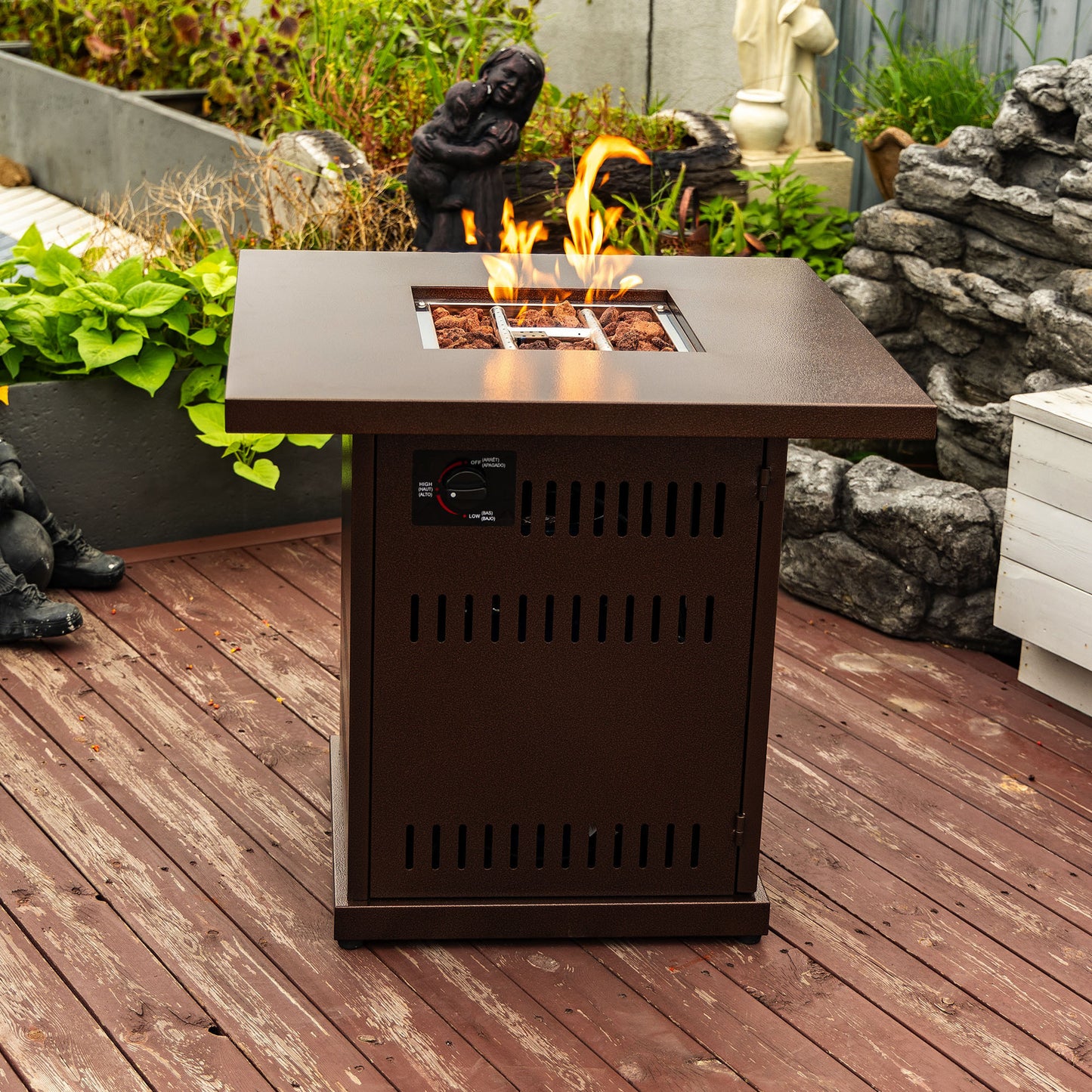 28IN Square fire pit table Propane Fire Table with Stainless steel lid