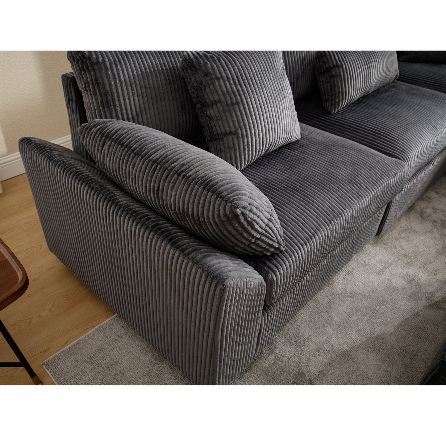 Oversized Modular Sectional Sofa Couches Set,Corduroy Upholstered Deep Seat Comfy Sofa for Living Room,Dark Gray