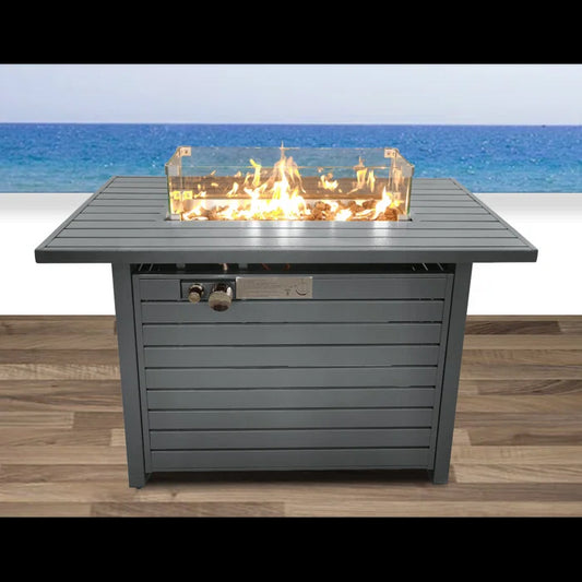 25'' H x 42'' W Steel Propane Outdoor Fire Pit Table with Lid