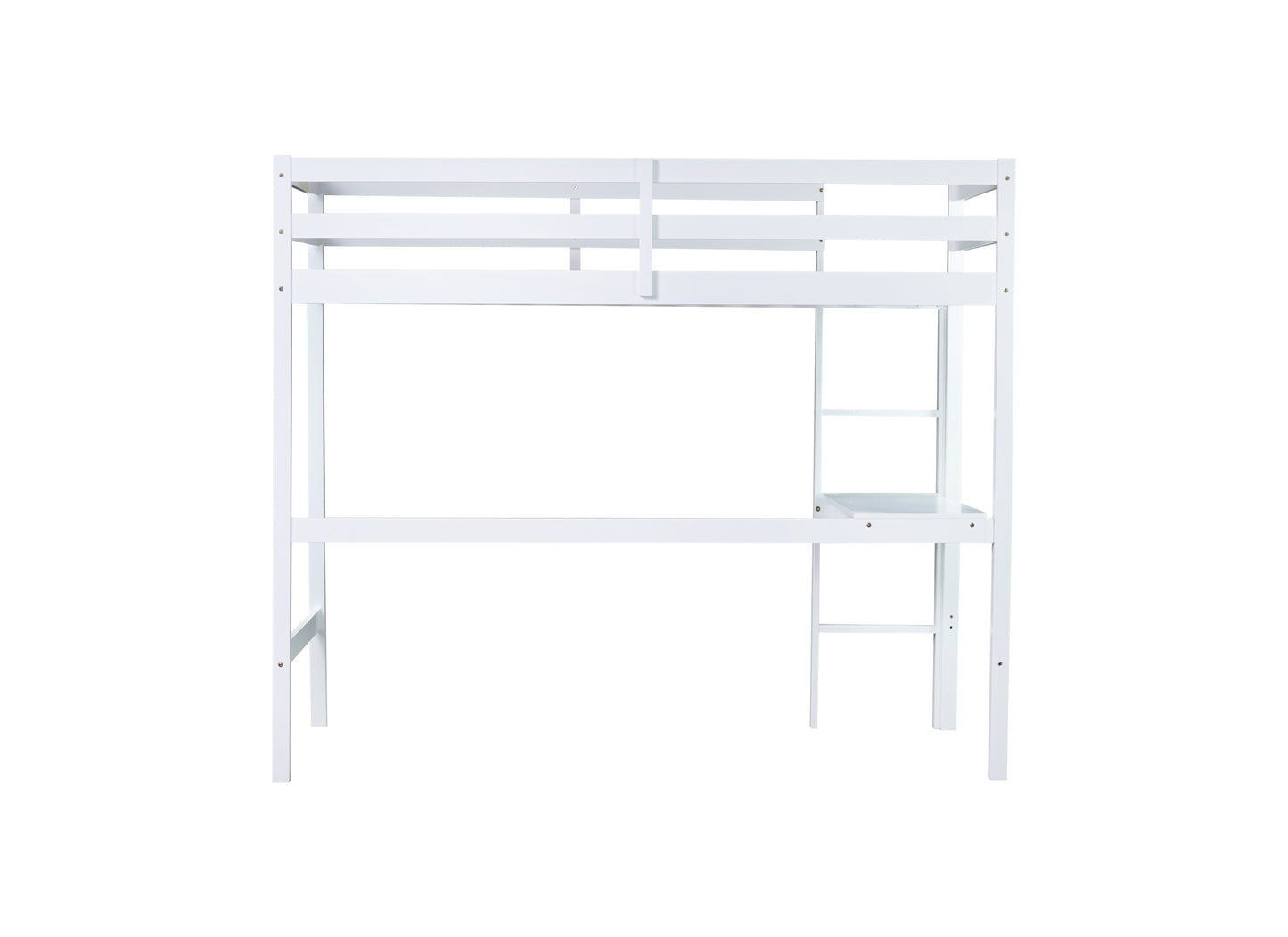 Twin High Loft Bed, Rubber Wood  Loft Bed with Safety Guardrail, built-in desk, ladder,White