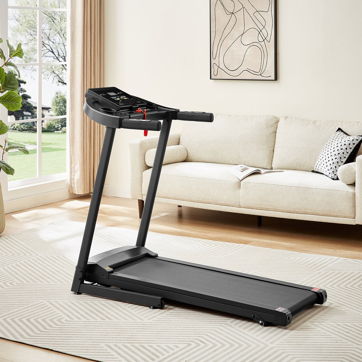 Treadmills - 2.5 HP hydraulic folding removable treadmill with 3-speed incline adjustment, 12 preset programs, 3 countdown modes, heart rate, bluetooth and more, suitable for home and gym use