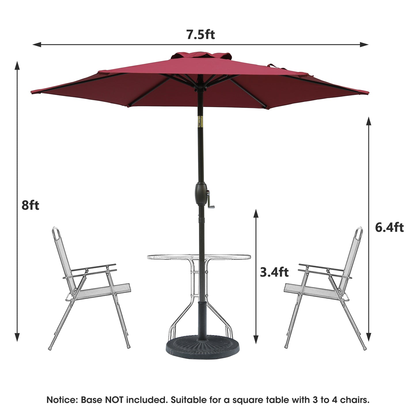 7.5ft * 7.5ft Patio Umbrella with Crank and Push Button Tilt, Outdoor Table Market Umbrella with Aluminum Pole - Red