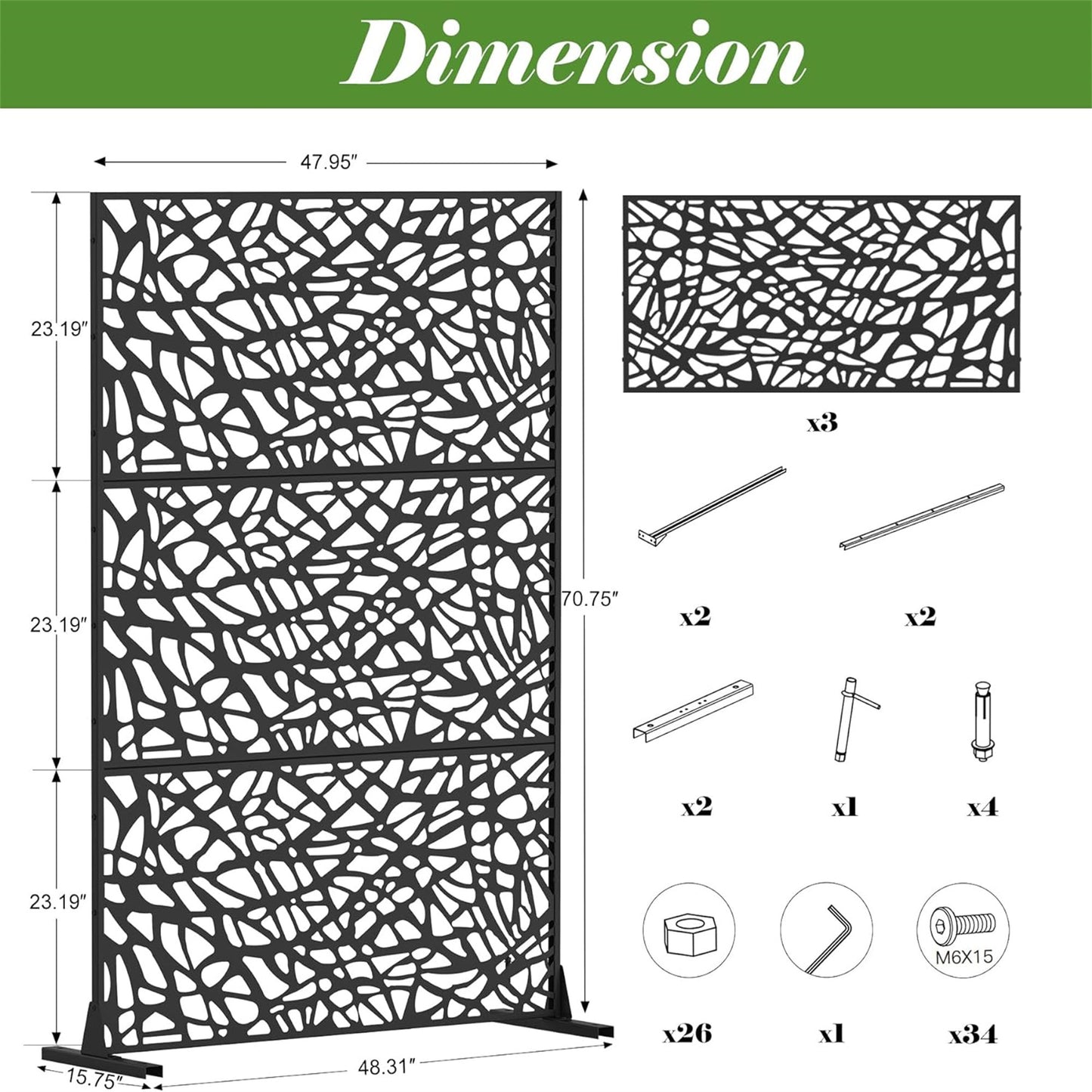 Metal Privacy Screens and Panels with Free Standing, Freestanding Outdoor Indoor Privacy Screen, Decorative Privacy Screen for Balcony Patio Garden, Room Divider, Mesh Shape