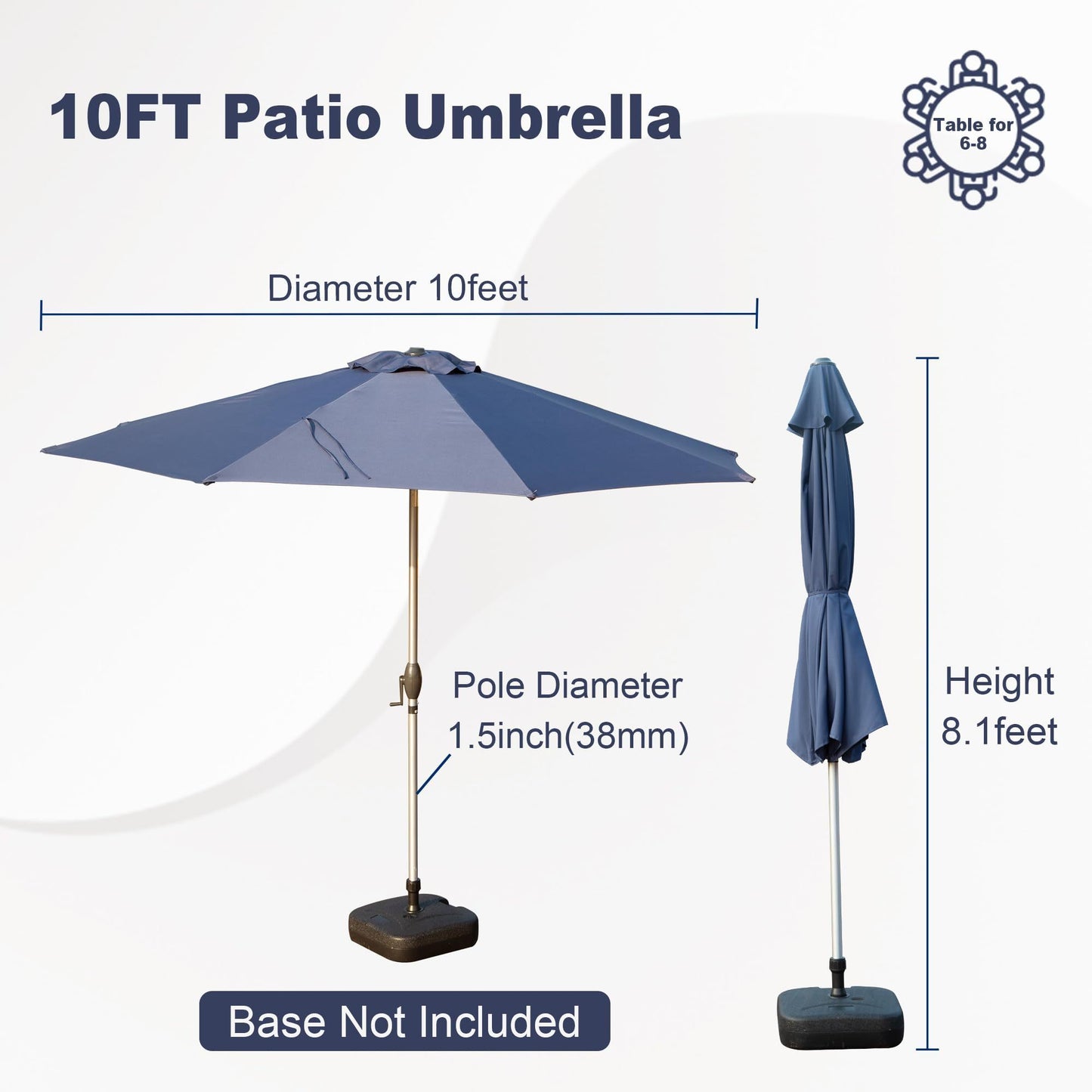 10FT Patio Umbrella, Outdoor Table Umbrella with Push Button Tilt and Crank, UV Protection Waterproof Market Sun Umbrella with 8 Sturdy Ribs for Garden, Deck, Backyard, Pool (Navy Blue)