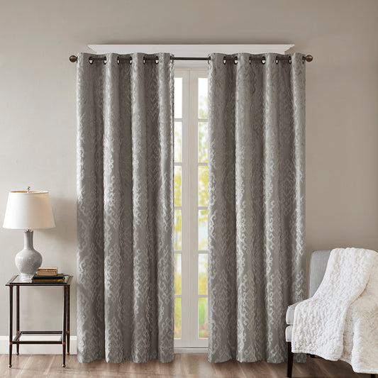 Knitted Jacquard Damask Total Blackout Grommet Top Curtain Panel(Only 1 Pc Panel)