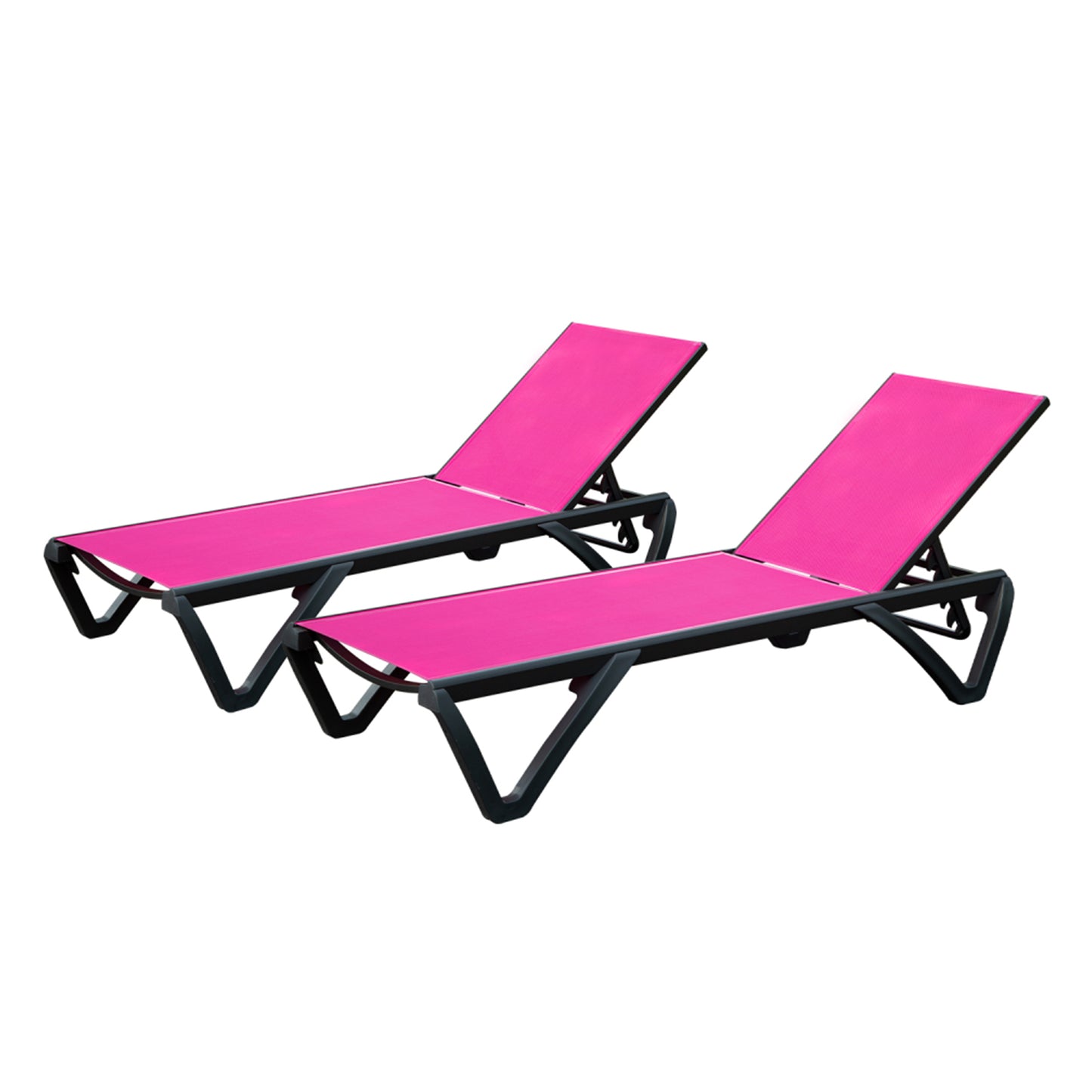 Outdoor Lounge Chair, 2 Pieces Aluminum Plastic Patio Chaise Lounge with 5 Position Adjustable Backrest and Wheels, All Weather Reclining Chair for Outdoor, Beach, Yard, Pool, Rose Red