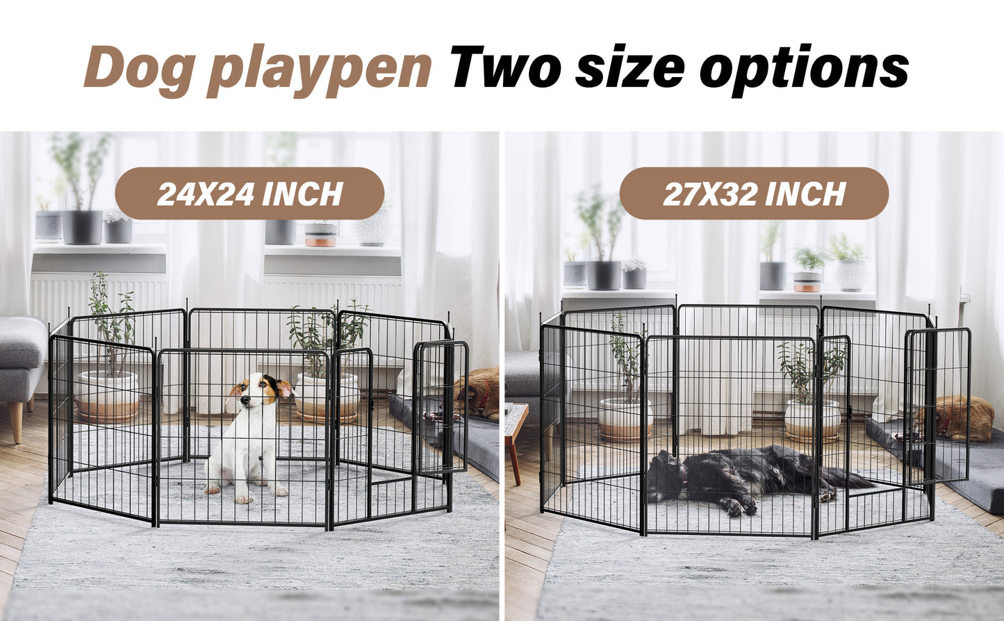 Dog Playpen Indoor Outdoor, 24" Height 8 Panels Fence with Anti-Rust Coating, Metal Heavy Portable Foldable Dog Pen for Large, Medium Small Dogs RV Yard Camping