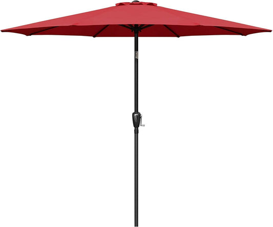 Simple Deluxe 9ft Outdoor Market Table Patio Umbrella with Button Tilt, Crank and 8 Sturdy Ribs for Garden, Red