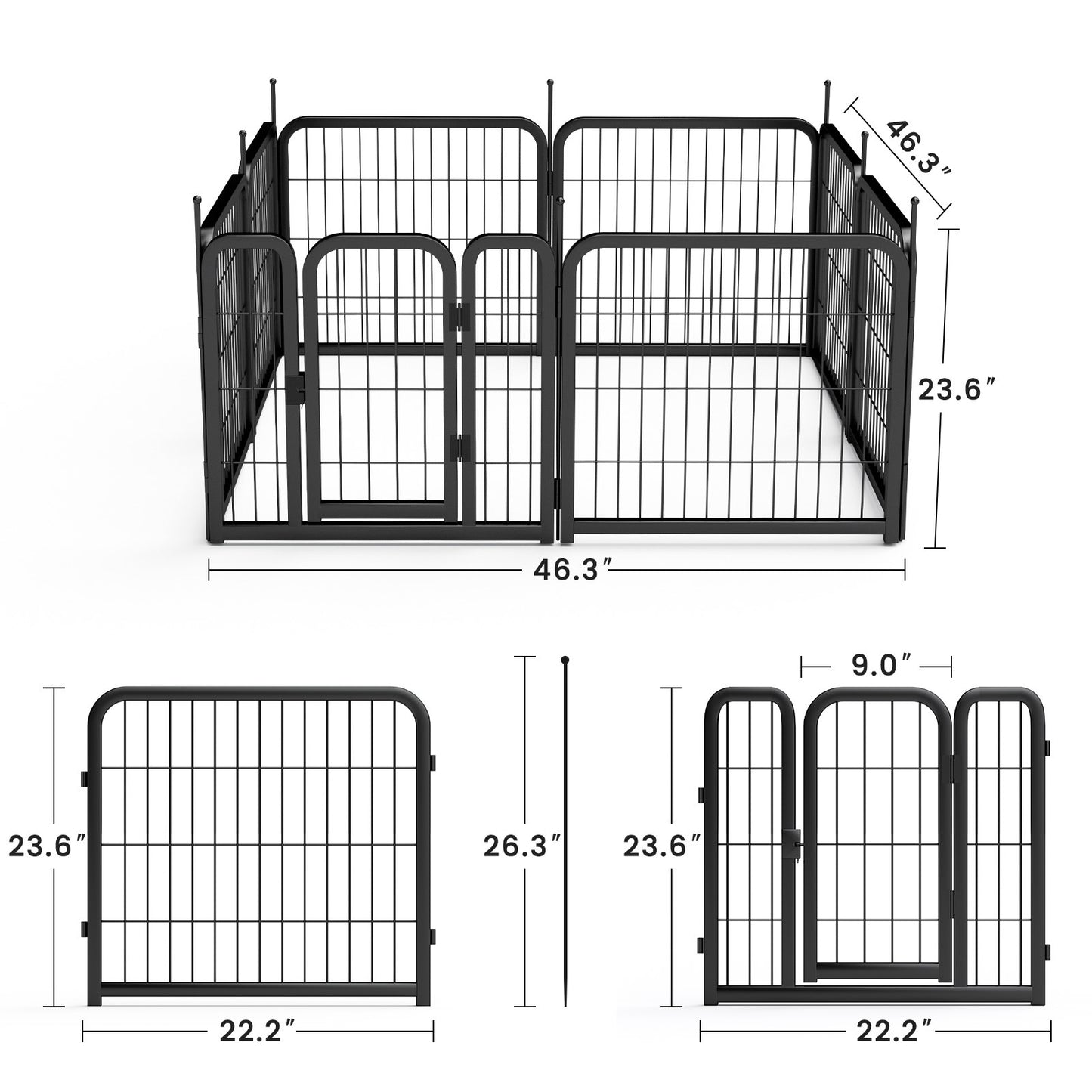 Dog Playpen Outdoor, 8 Panel Dog Fence 24" Pet Pen for Small Dogs Pet Exercise Pen for Puppy/Rabbit/Small Animals Portable Playpen for RV Camping Garden Yard, Indoor. Black, 22.2'' W x 23.6'' H.