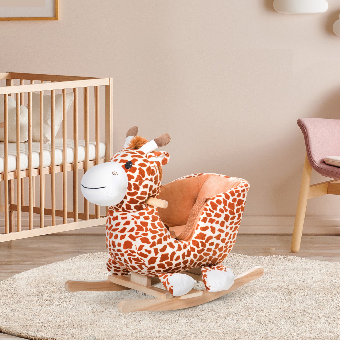 Qaba Kids Plush Rocking Horse Giraffe Style Themed Ride-On Chair Toy With Sound Brown