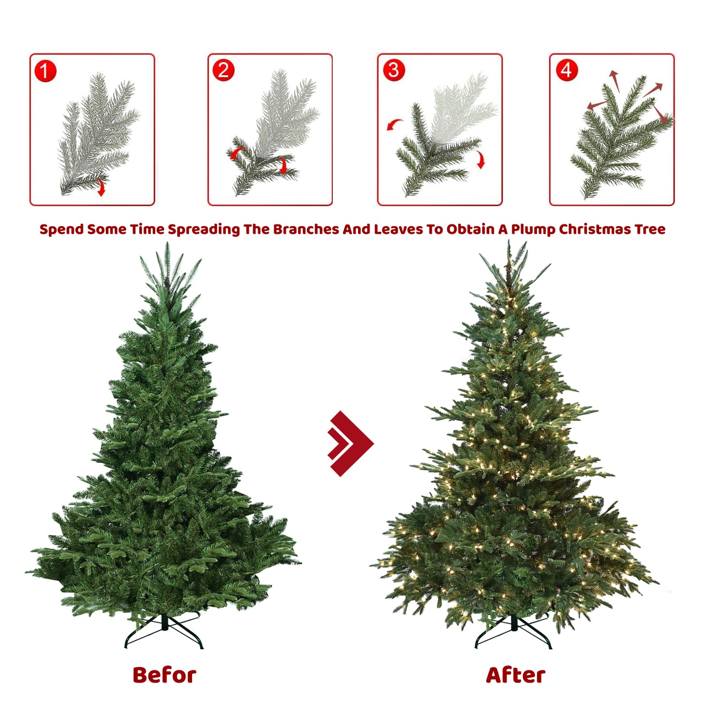 8FT Christmas Tree Simulate Nature Advanced Materials Premium Hinged Spruce Artificial Douglas Firs Tree, Christmas Holiday Party Atmosphere Decoration New Year Celebration PE + PVC Xmas Tree