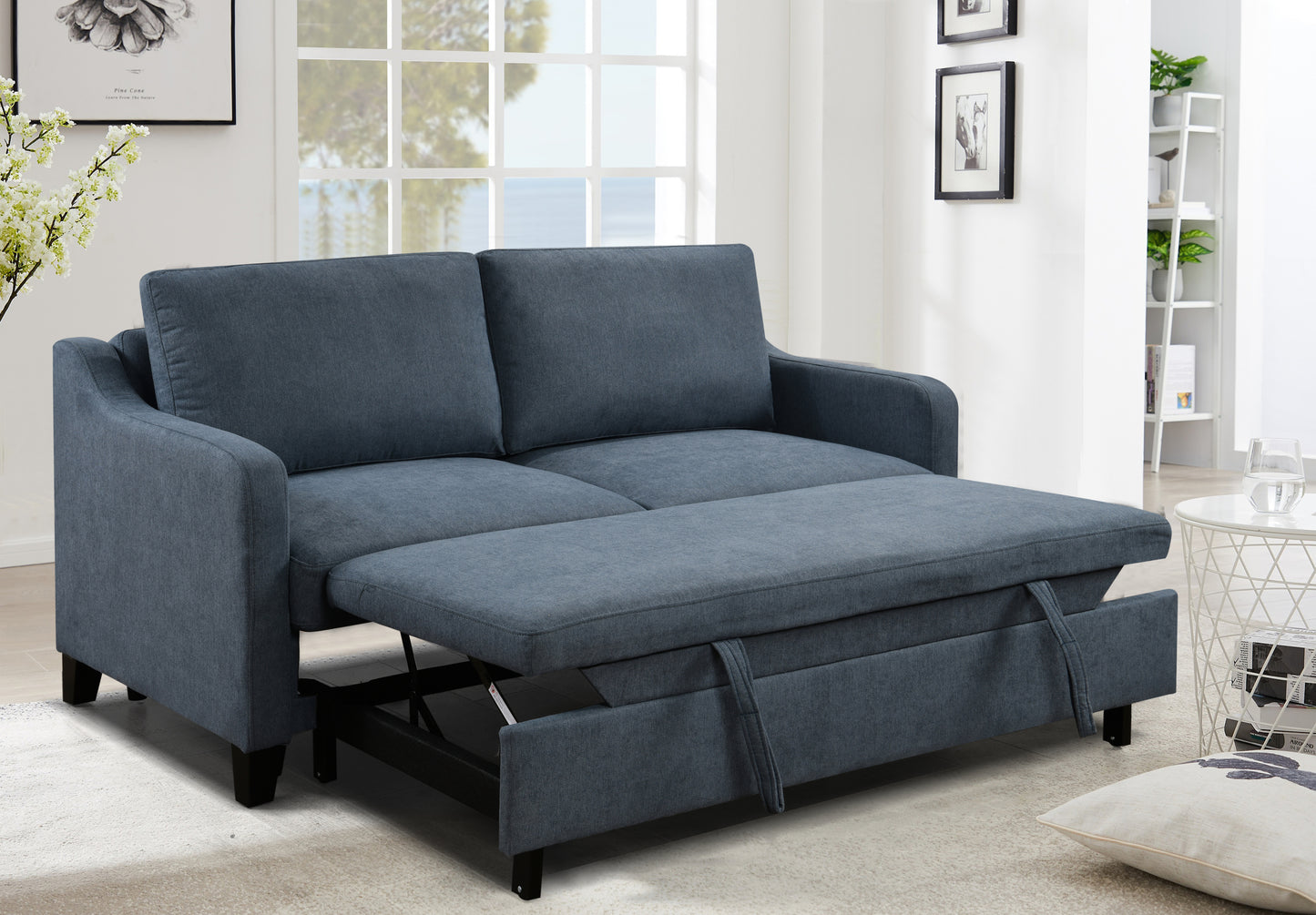 [SantaChoice] 69"3 in 1 Convertible Queen Sleeper Sofa Bed, Modern Fabric Loveseat Futon Sofa Couch w/Pullout Bed, Small Love Seat Lounge Sofa w/Reclining Backrest, Furniture for Living Room, Dark Blue