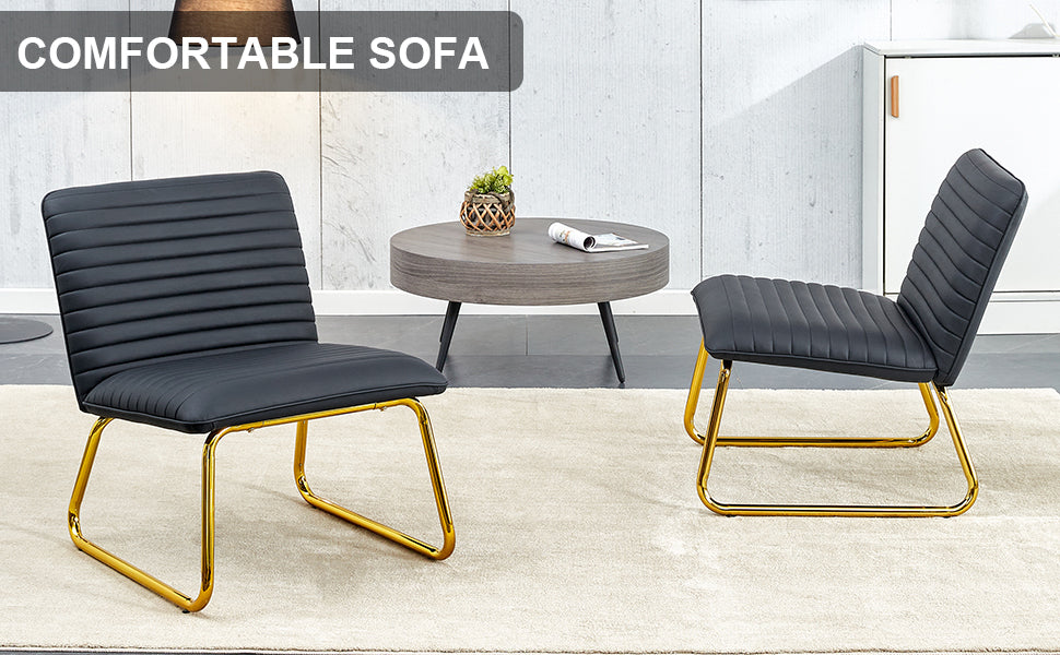 [SantaChoice] Black minimalist armless sofa chair with PU backrest and golden metal legs, suitable for offices, restaurants, kitchens, and bedrooms