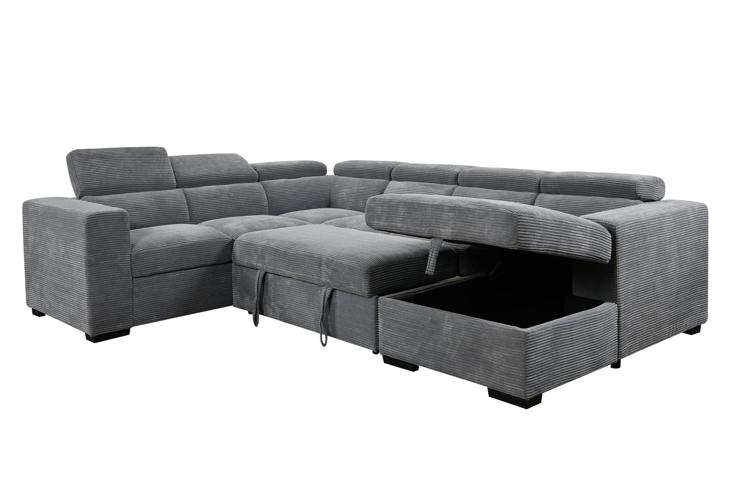 [SantaChoice] 123" Oversized Modern U-Shaped 7-seat Sectional Sofa Couch with Adjustable Headrest, Sofa Bed with Storage Chaise,Pull Out Couch Bed for Living Room ,Dark Gray