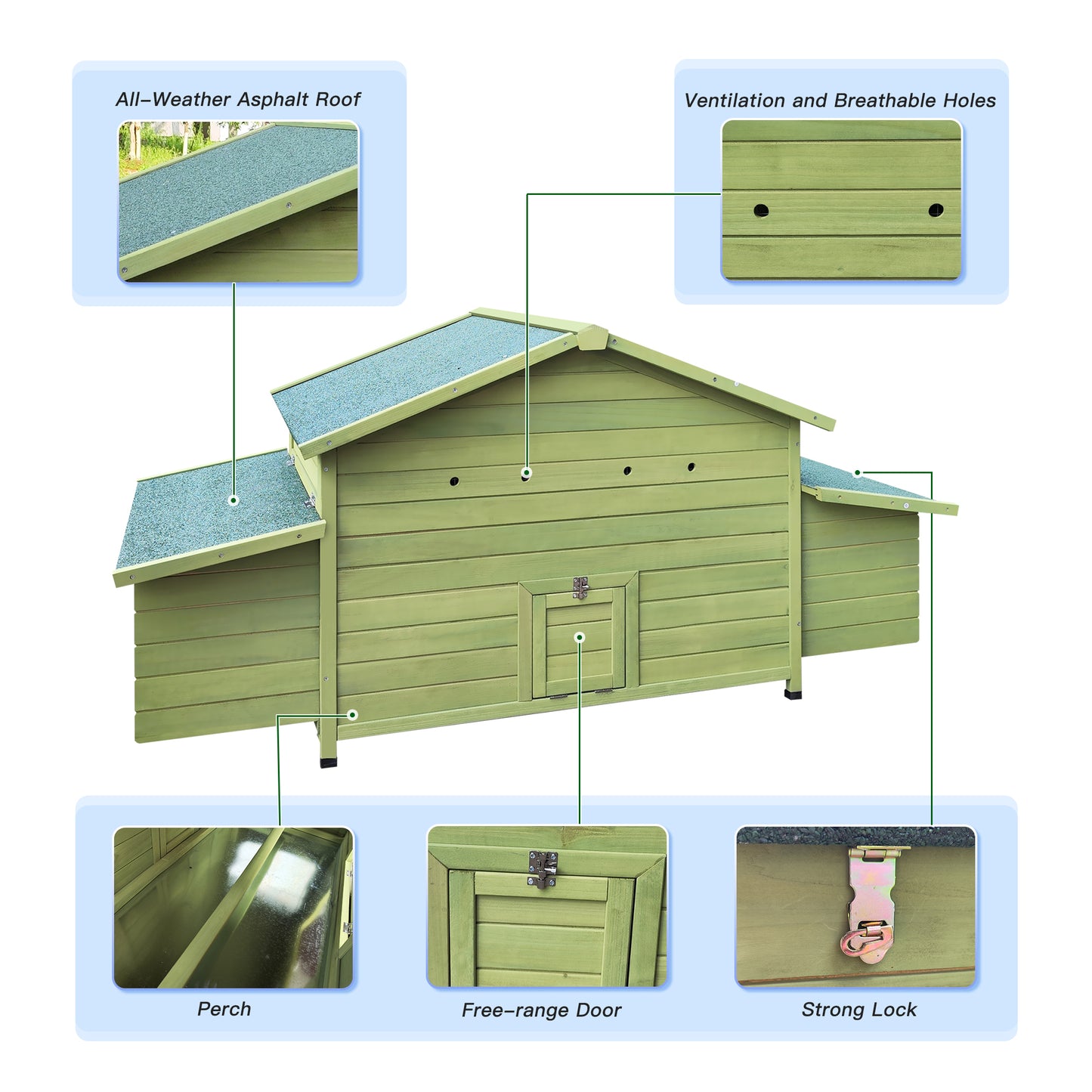 11.12 ft²  Large Wooden Chicken Coop Outdoor Hen House Poultry Cage with 2 Free-range Doors ,2 Nesting Boxes,chicken perch inside