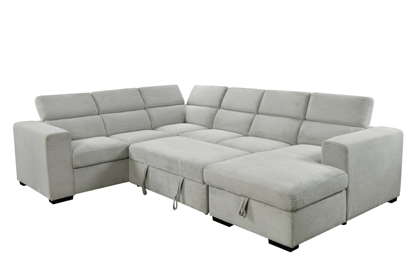 [SantaChoice] 123" Oversized Modern U-Shaped 7-seat Sectional Sofa Couch with Adjustable Headrest, Sofa Bed with Storage Chaise,Pull Out Couch Bed for Living Room ,Light Gray