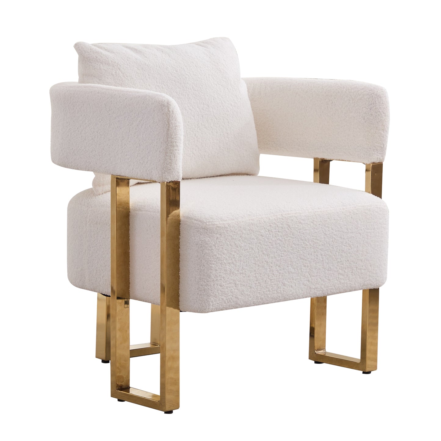 [SantaChoice] TS Modern decorative chair, living room side chair with gold metal legs, no wheels, suitable for dressing area, reception room, office,Teddy fleece upholstered metal foot sofa 1PC White