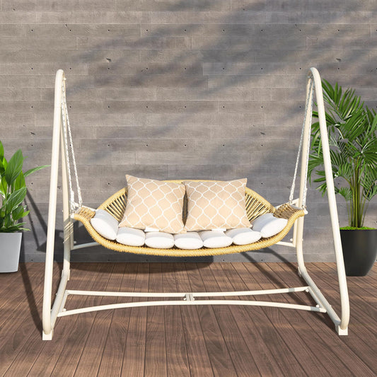 Outdoor Patio Porch Swing, 2-Seat Hanging Swing Chair with Thickened Cushions and Pillow, Rattan Porch Swing Chair Outdoor Hammock Chair for Porch, Backyard, Garden