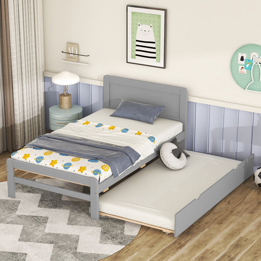 [SantaChoice] Modern Design Twin Size Platform Bed Frame with Trundle for Grey Color