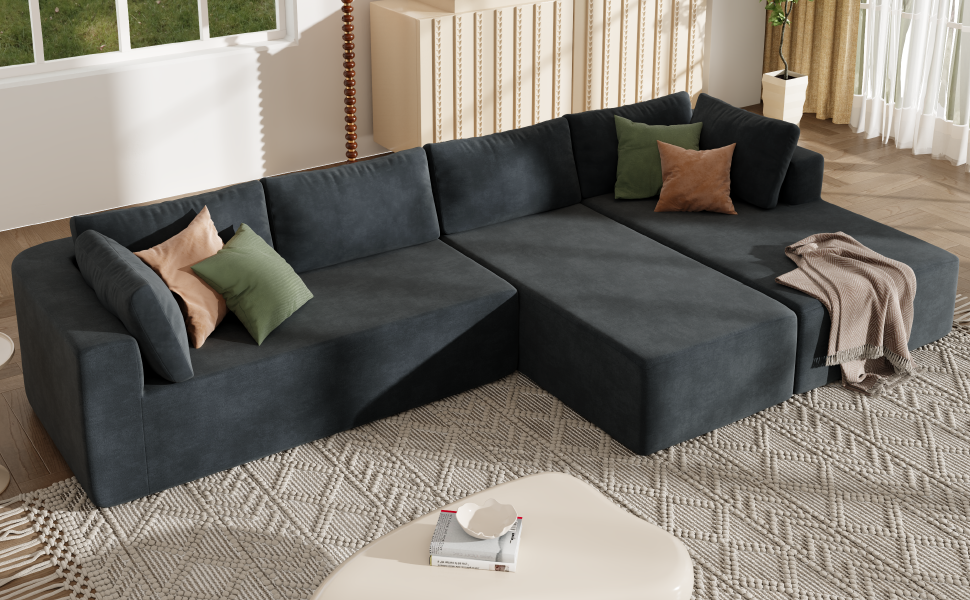 U_Style Modern Large Modular Sectional Sofa for Living Room, Bedroom, Salon, 3 Piece Free Combination