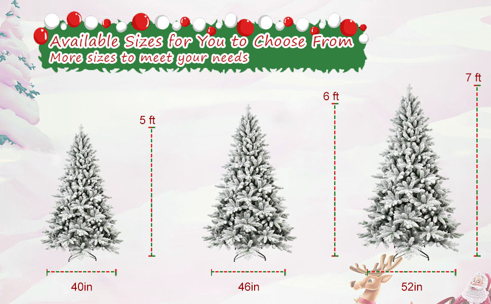 5FT PE&PVC Flocked Artificial Christmas Tree, With 768 branch tips and metal stand, Foldable Fake Tree with Realistic Snowy Foliage for Home Decoration