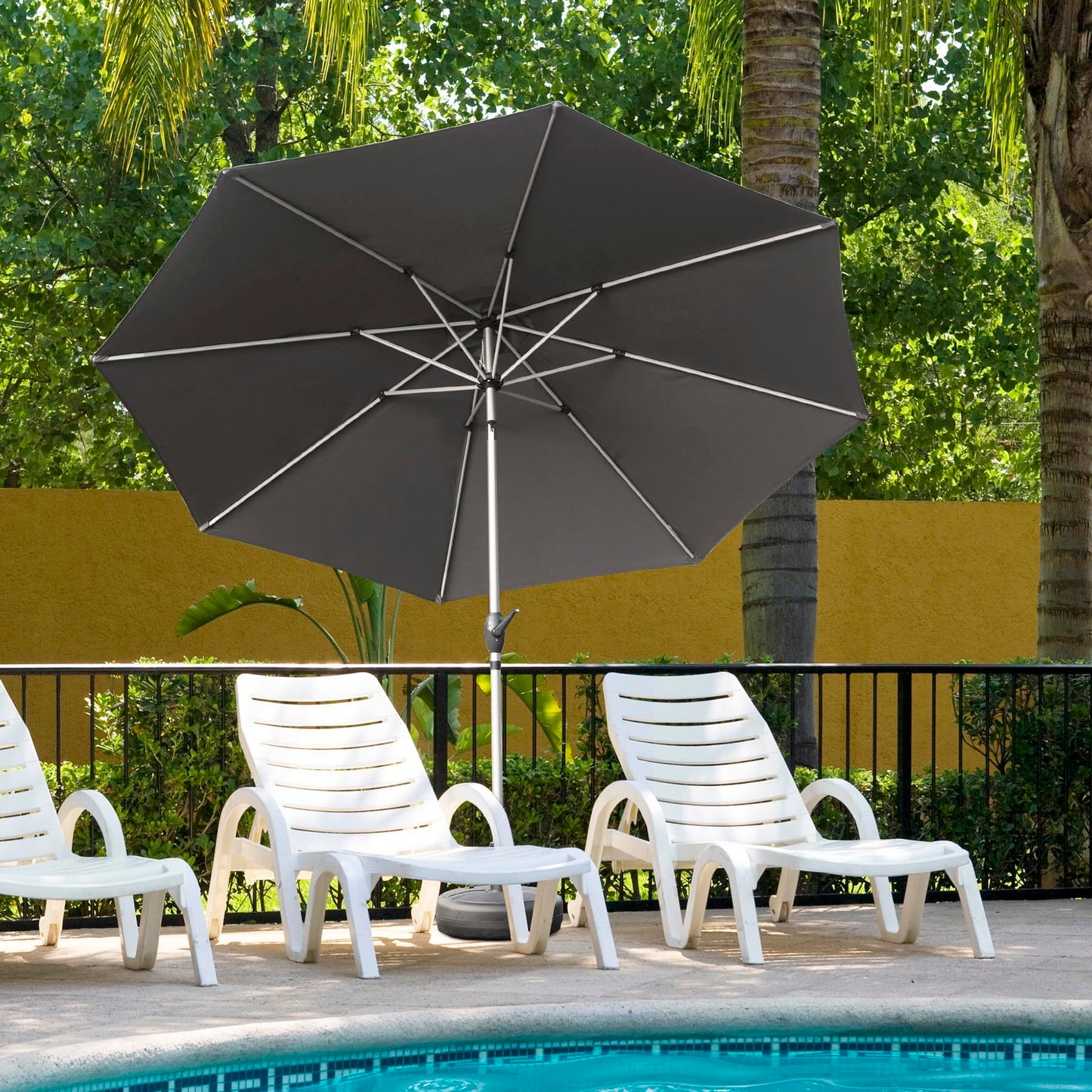 10FT Patio Umbrella, Outdoor Table Umbrella with Push Button Tilt and Crank, UV Protection Waterproof Market Sun Umbrella with 8 Sturdy Ribs for Garden, Deck, Backyard, Pool (Gray)