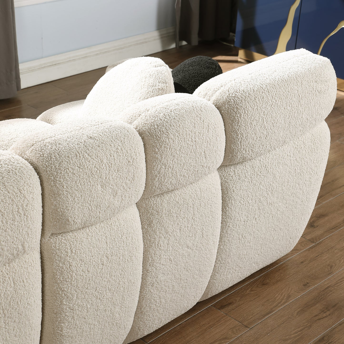 [SantaChoice] 64.96 length ,35.83" deepth ,human body structure for USA people,  marshmallow sofa,boucle sofa ,2  seater, BEIGE  BOUCLE